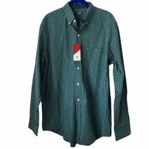 Izod Green Blue Gingham Plaid Button Down Shirt